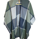  Poncho Shawl Women's One Size Plaid Fringe Soft Blue Green Chicos Photo 0