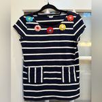 Boden Preppy Navy White Striped Sweater Top Floral Embroidered Women’s Size 2 XS Blue Photo 10