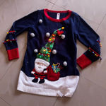 Holiday Time Pullover Christmas Sweatshirt Women's Navy Crew Neck Long Sleeves Embroidered Photo 0