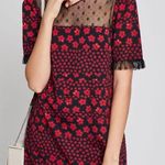 BCBGeneration Dress Womens Mixed Media Red Black Floral Lace Photo 0