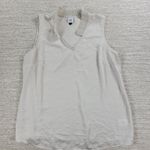 CAbi Snapshot Satin Top Womens Large Ivory Pleated Collar V-Neck Tank Shirt Photo 0