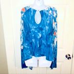 Anthropologie  Meadow Rue Floral Watercolor Linen Top Scarf Hem Blue Orange S Photo 5