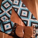 Southwestern Turquoise and White Seed Beaded Belt with Wooden Buckle Photo 0