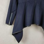 Jeykay Womens Cardigan Jacket Navy Blue Leather Trim Asymmetric Drape Open Front Size undefined Photo 2