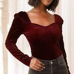 Lulus Joyful Time Burgundy Velvet Long Sleeve Bodysuit XS NWT Photo 0