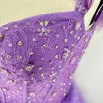 Sherri Hill Lavender Tiered Ruffled Prom Dresses with Slit Feather Beaded Sheer Bodice Sz 6 Photo 3