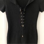 Wolford Black Ribbed Sweater Knit Collared Lace Up Neck Body Con Mini Dress XS Photo 6