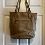 Antik Kraft Tan Faux Leather Tote Bag Whipstitch Detail Zipper Pocket Photo 8