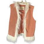 Free People Leather Vest Faux Fur Trimmed Peach Boho Festival L Photo 1