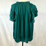 Calligraphie emerald green satin layer ruffle sleeve peasant top size large Photo 2