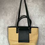 Tan & Black Woven Fabric Shoulder Purse With Side Phone Pocket Photo 0