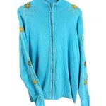 Quacker Factory Cardigan Sweater Blue Embroidered Beaded Sequined Zip Large Photo 0