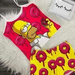 Cartoon Donut Print Tank and Shorts Set Red Size undefined Photo 0