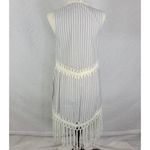 Indigo Thread Co Vest XS Blue White Striped Duster Crochet Fringe Open Front Photo 4