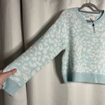 John + Jenn Crew Neck Blue and White Animal Cheetah Print Sweater Small Photo 4