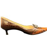 Luciano Padovan 37.5(7) Made in Italy Exotic Embossed Buckle Kitten Heels Brown Photo 1