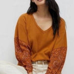 Anthropologie  'Anette' Orange Floral Waffle Knit Long Sleeve Shirt Medium Photo 0