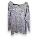 Torrid Womens Sweater Size 4 4X 26 Space Dye Knit Embroidered Floral Sleeve Gray Photo 2