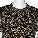 J.Crew  Shirt Womens Small Brown Cheetah Print Ruffle Neck Peplum Rockabilly Edgy Photo 4