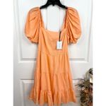 1. State  Orange Puff Sleeves Linen Blend Tiered Skirt Open Tie Back Dress Sz S Photo 3