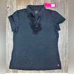 Lilly Pulitzer  Luxletic Frida black onyx flower polo shirt short sleeve UPF 50 Photo 5