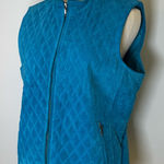 Revue Quilted Blue Suede Vest Pockets Front Zipper 100% Leather Women’s Size 10 Photo 0