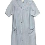 Adonna VTG  Blue Snap Front robe House Dress Pockets waffle knit Women's Sz M Photo 0