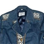 Pamela McCoy Animal Print Trim Embellished Bling Button Blue Denim Jean Jacket M Size M Photo 1