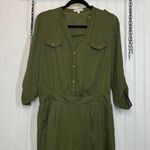 Miss Avenue Women Green Pleated Long Sleeve Pocket Button Romper Size L Photo 0