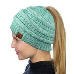 NWT CC Mint Green Messy Tail Bun Knit Beanie Blue Photo 0