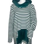 Denim & Co Shirt Women 2X Hoodie Green White Stripe Velvet Casual Loungewear Photo 0