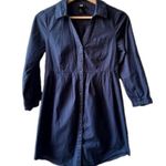 H&M  blue shirt dress tunic size 2 front button button down casual trendy office Photo 1
