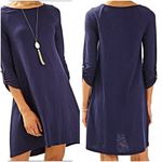 Lilly Pulitzer Surfcrest Rolled Sleeve Knit Swing Dress Navy Blue sz MEDIUM Photo 1