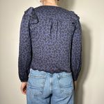 Marine layer  Blue Leopard Print Cropped Button Up Longsleeve Shirt Size Small Photo 1