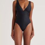 Quince Italian Plunge One Piece Swimsuit in Black size Medium Photo 0