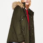 ZARA Parka Army Green Fur Hooded Coat S Photo 1