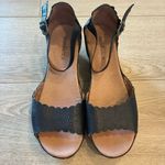 Sundance  Black Leather Perforated Cutout Wedge Heeled Sandal Size 40/8.5 US Photo 5