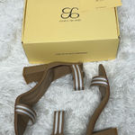 Cosy Island Brown Striped Block Heel Sandals with padded foot bed Tan Size 7.5 Photo 0