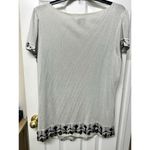 ECI  Woman Silver Shimmer Short Sleeve Blouse with Black Beaded Trim - Size 20 Photo 9