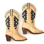 Vintage Miss Capezio Beige Blue Butterfly Leather Cowboy Boots Britney Spears Tan Size 8.5 Photo 3
