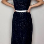 Shoshanna Black & Metallic Silver Silk Tweed Leather Strapless Pencil Dress Photo 0