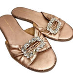 Adrienne Vittadini Adrianne Vittadini Sandals Size 6.5 Rose Gold Leather Open Toe Embellished Photo 0