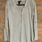 Verve Ami Top Womens Medium Cream Henley Shirt Long Sleeve Button Casual Comfy Photo 0