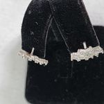 White Gold Virgin Mary with Baguette CZ Small Hoop Earrings Silver Photo 4