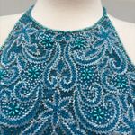 VTG Y2K Fairycore Dress Gown Sz 8 Riva Designs Blue Silk Beaded Halter Glam Photo 4