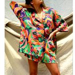 Stone Fox Swim Zenni 100% Linen Shirt Stained Glass Print XS/S Photo 0