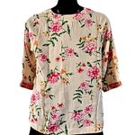 Belle by Kim Gravel Embroidered Floral Blouse Top Size Small 3/4 Sleeve Pink Photo 2