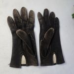 Vintage Kidskin Leather Gloves with Embroidered Flower Black Photo 2