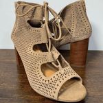 Crown Vintage Women Eralicia Peep Toe Heeled Bootie Lace Up Back Zip Taupe US 9 Brown Photo 0