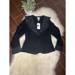 Soft Surroundings  black wool sweater ruffled collar/sleeves sz S Photo 2